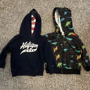 Navy Hoodie & Dinosaur Print Zip-Up